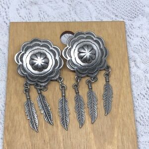 Vintage JJ Jonette Southwestern Dreamcatcher Feather Earrings Boho Festival
